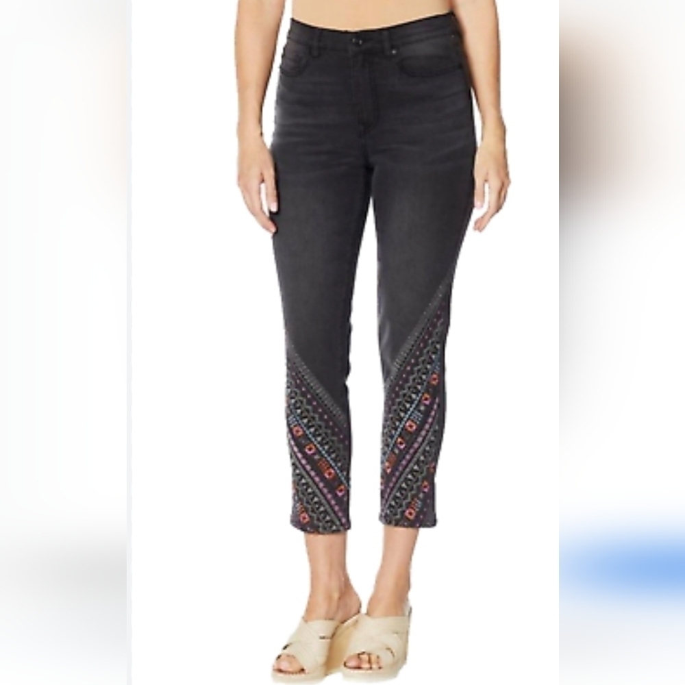 🌟 DG2 Diane Gilman Embroidered Aztec Jeans Size 8 nwt